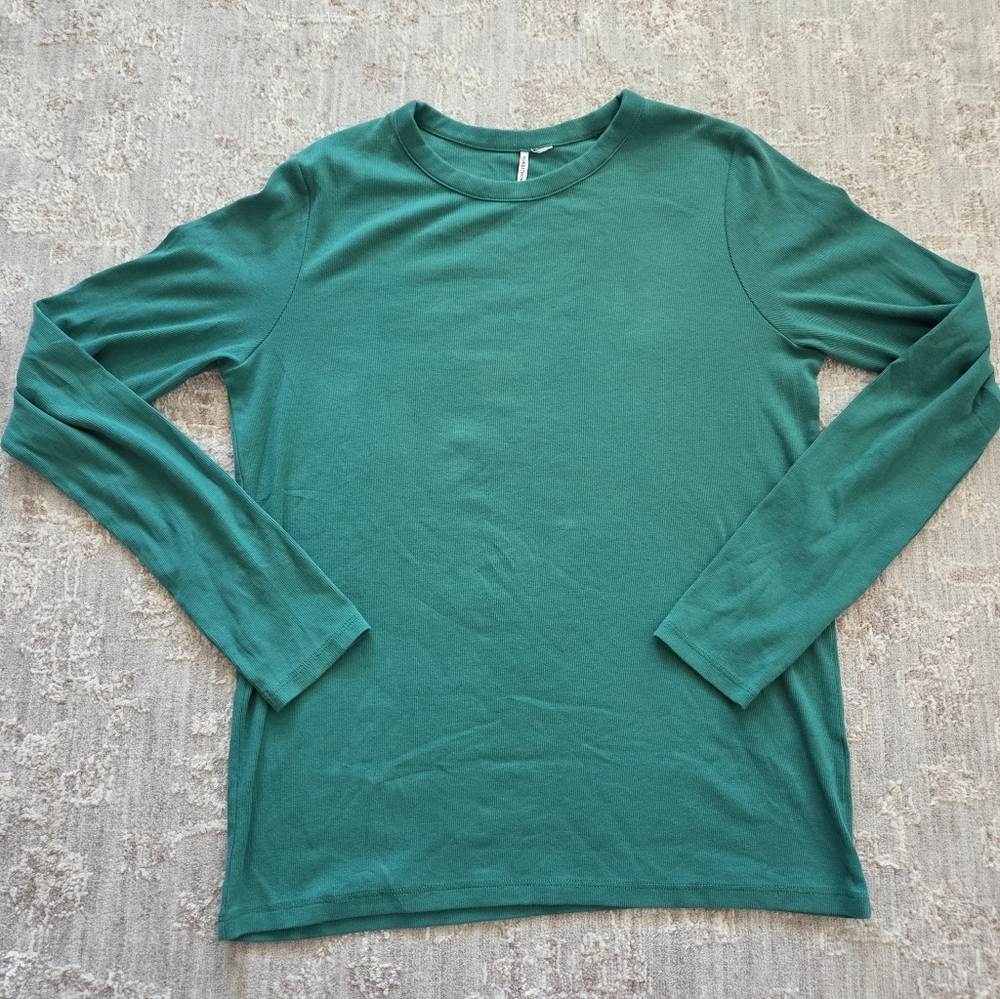Nordstrom Green Ribbed Long Sleeve Top